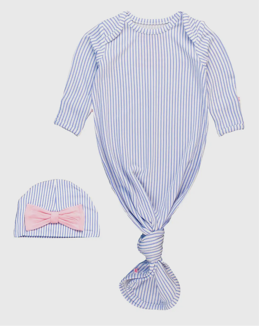 Pink Micro Stripe knotted sleep gown and hat set