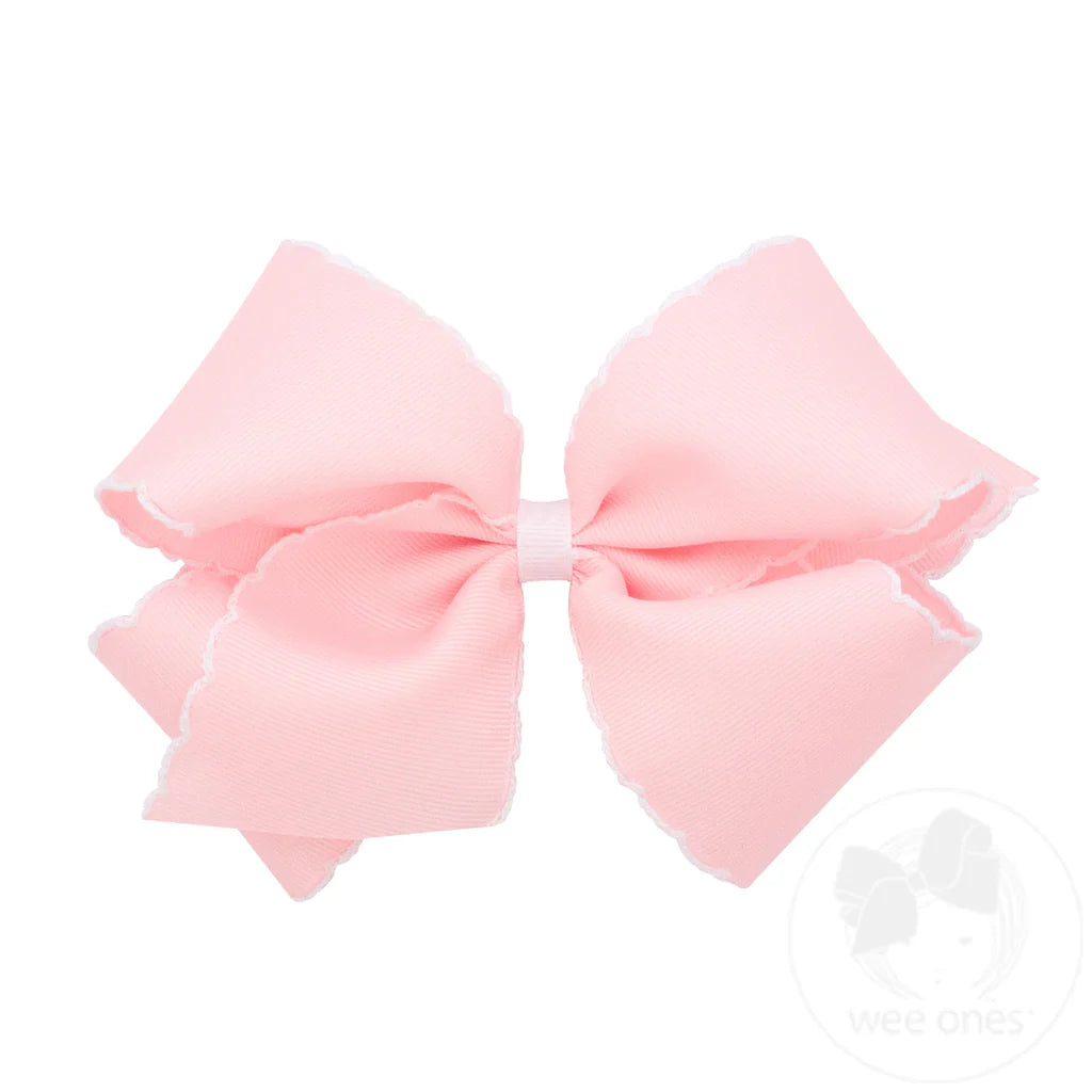 Light Pink King Moonstitch Hair Bow with Contrasting Wrap