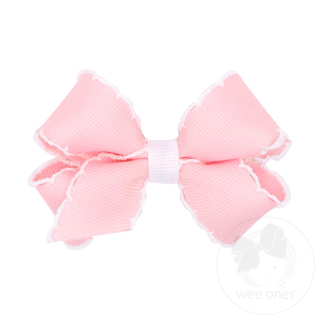 Light Pink Mini Moonstitch Hair Bow with Contrasting Wrap