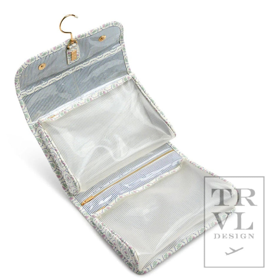 Hanging Toiletry Case - Hang It Up - Antibes with Navy Pinstripe Liner