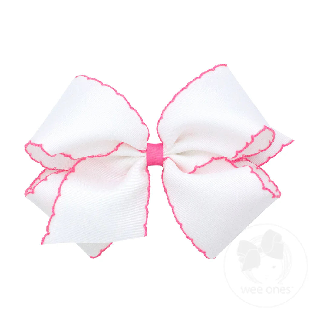White Bow with Hot Pink Moonstitch