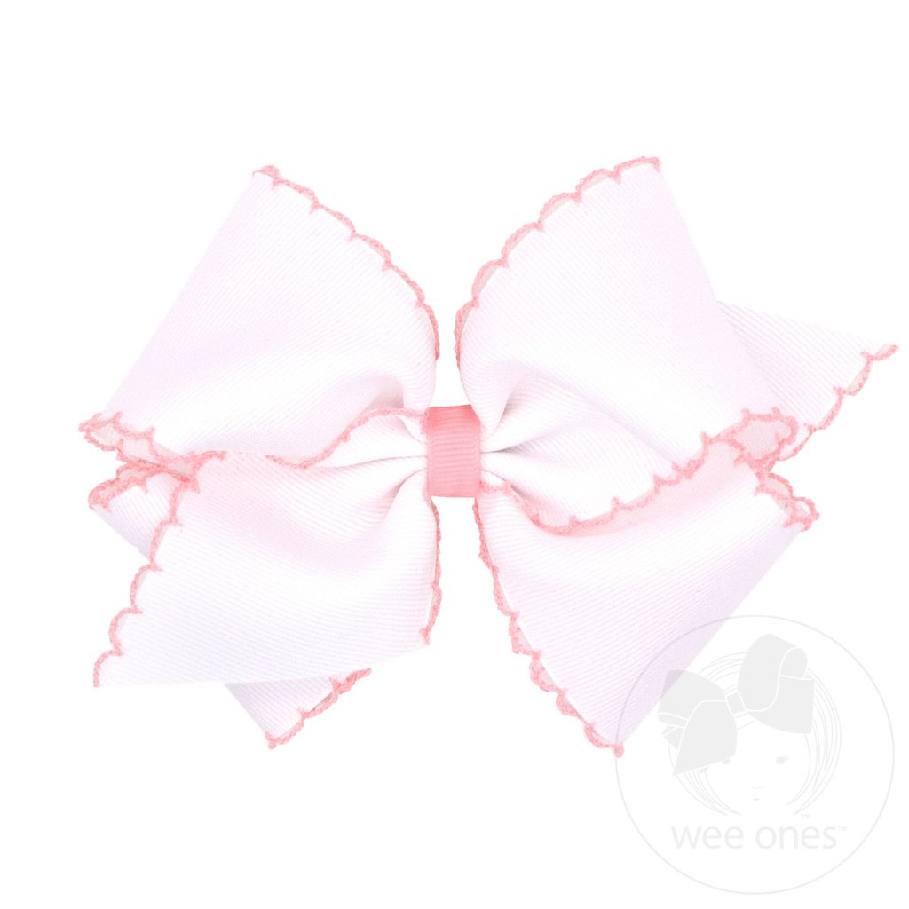 White Bow with Light Pink Moonstitch