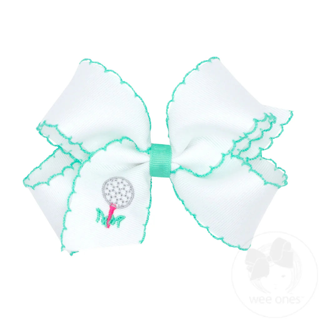 Medium Hair Bow with Moonstitch Edge and Country Club Golf Tee Embroidery