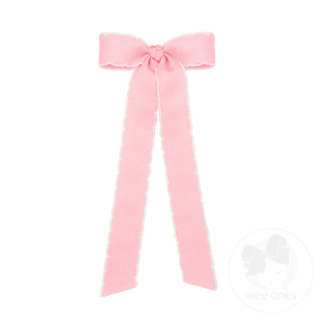 Light Pink Mini Moonstitch Hair Bowtie with Knot Wrap and Streamer Tails