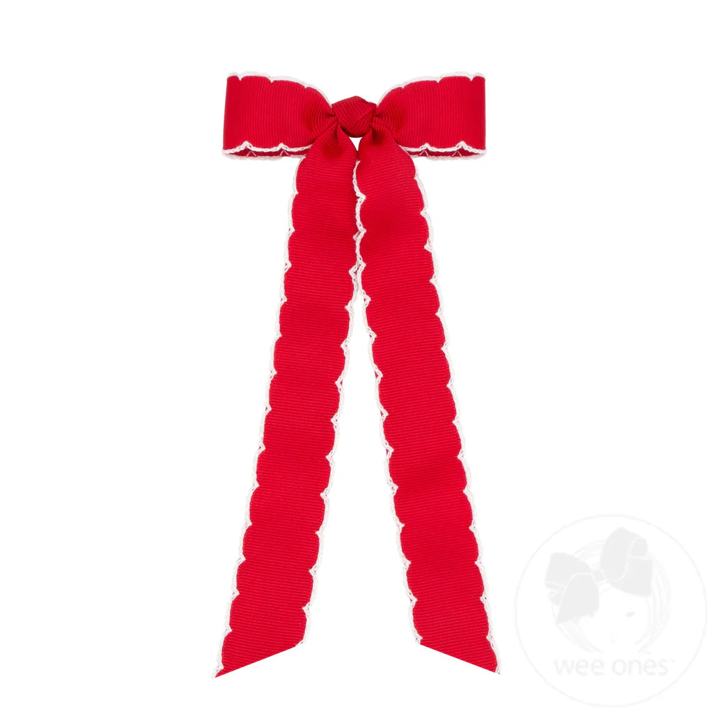 Red Mini Moonstitch Hair Bowtie with Knot Wrap and Streamer Tails