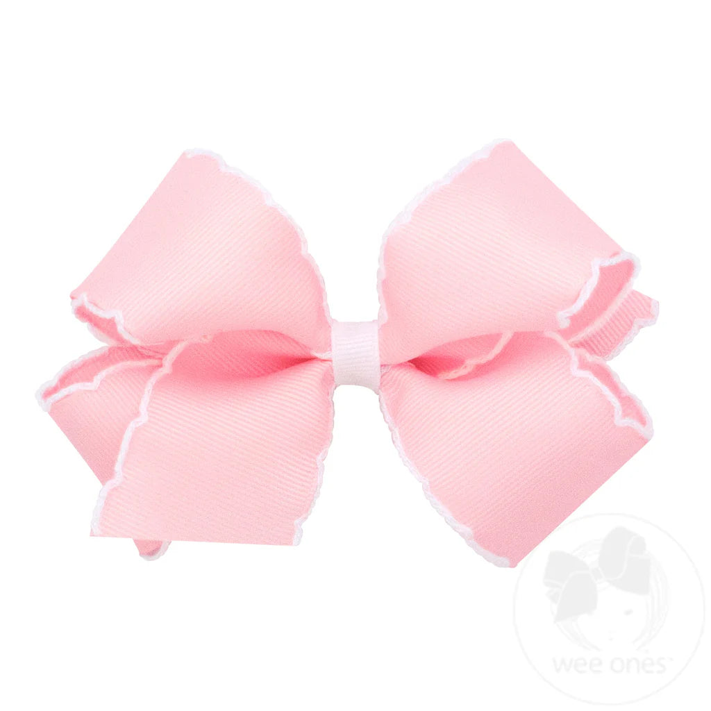 Light Pink Medium Moonstitch Hair Bow with Contrasting Wrap
