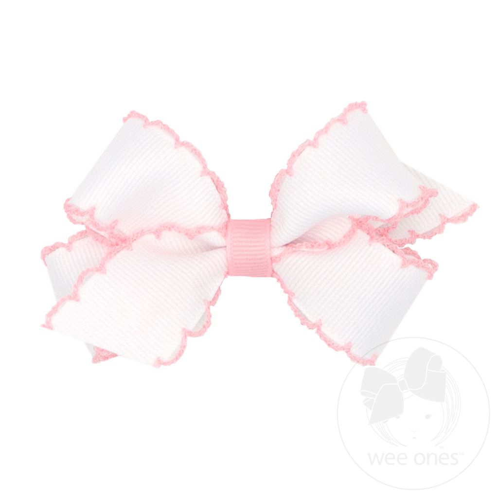 Light Pink Mini Moonstitch Grosgrain Hair Bow with Contrasting Wrap