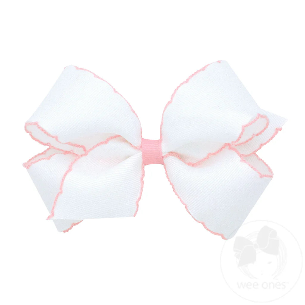 Light Pink Medium Moonstitch Hair Bow with Contrasting Wrap