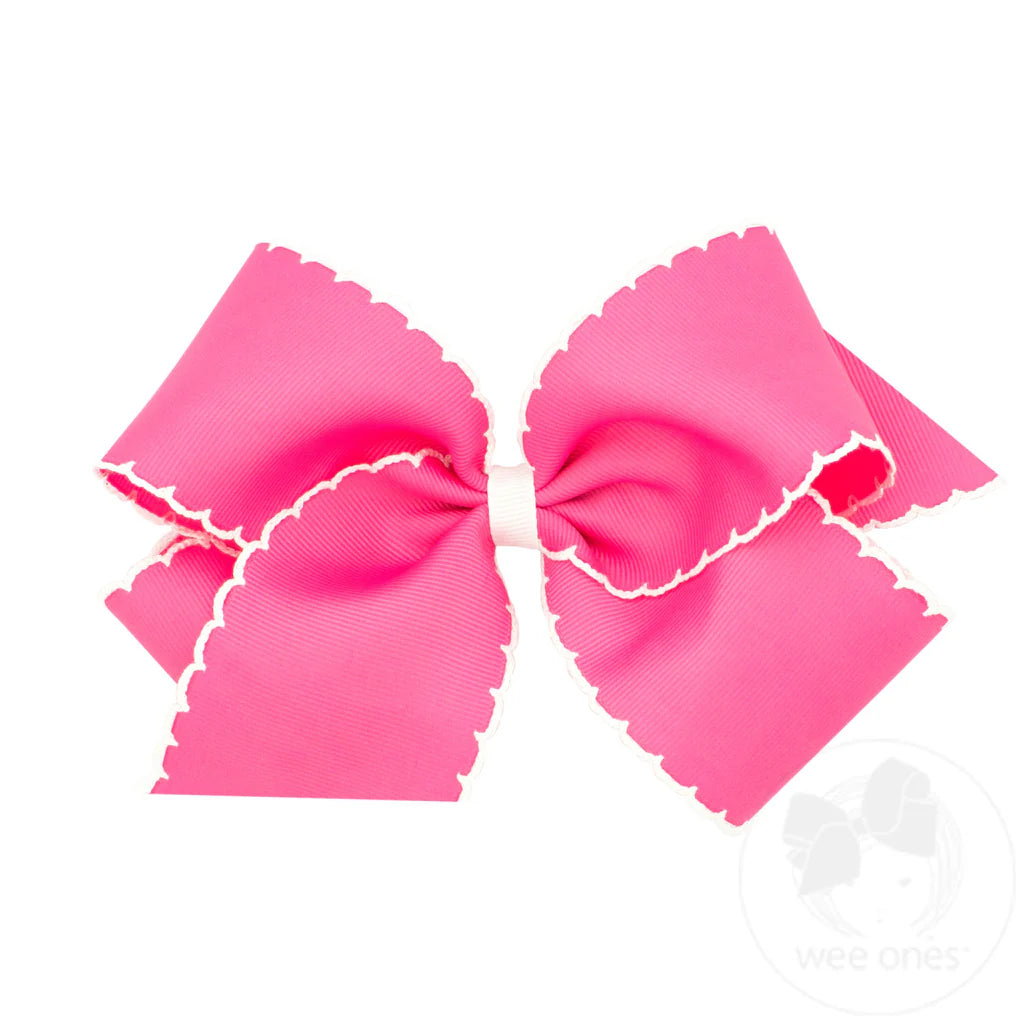 Hot Pink King Moonstitch Hair Bow with Contrasting Wrap