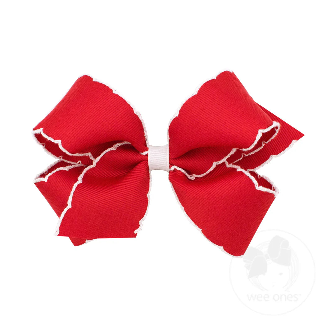 Red Mini Moonstitch Hair Bow with Contrasting Wrap