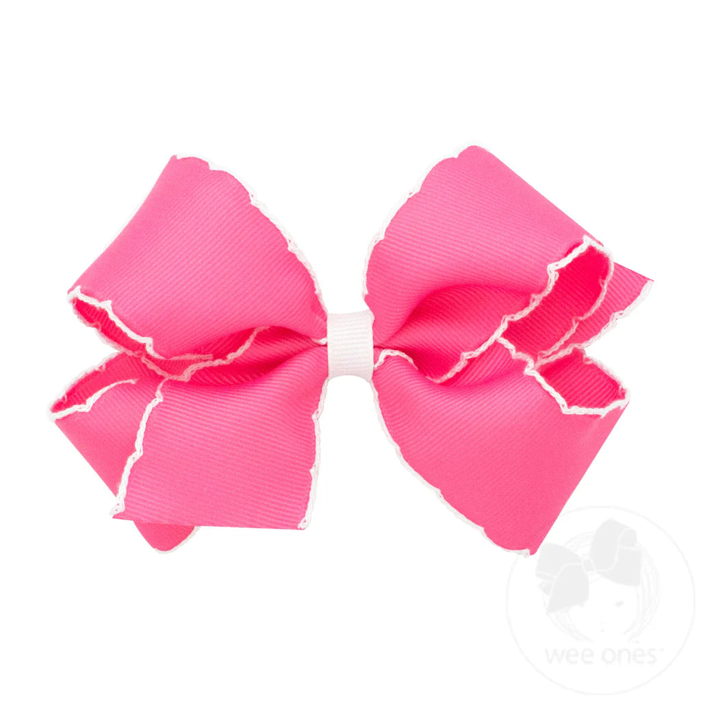 Hot Pink Mini Moonstitch Hair Bow with Contrasting Wrap