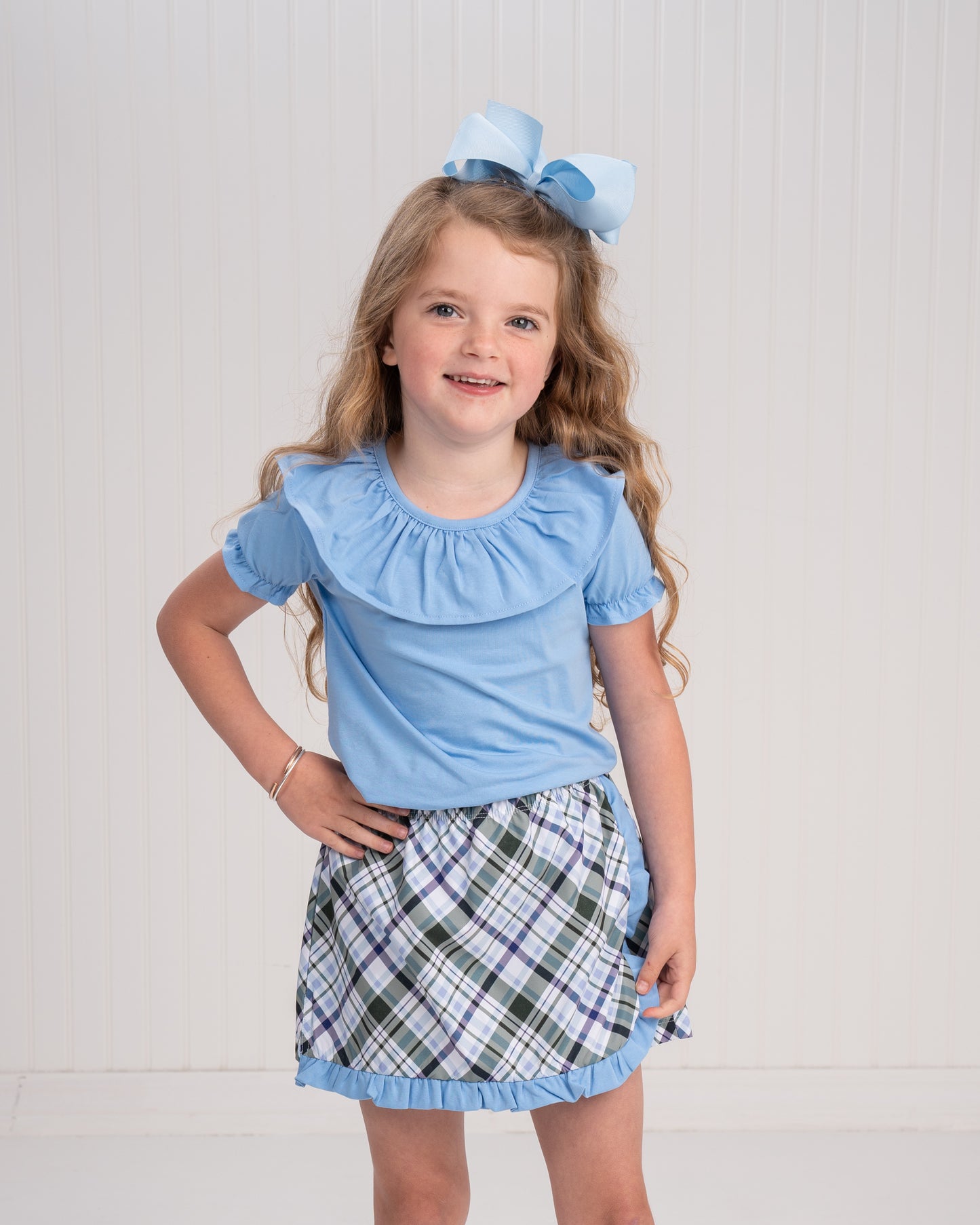 French Blue Ruffle Top
