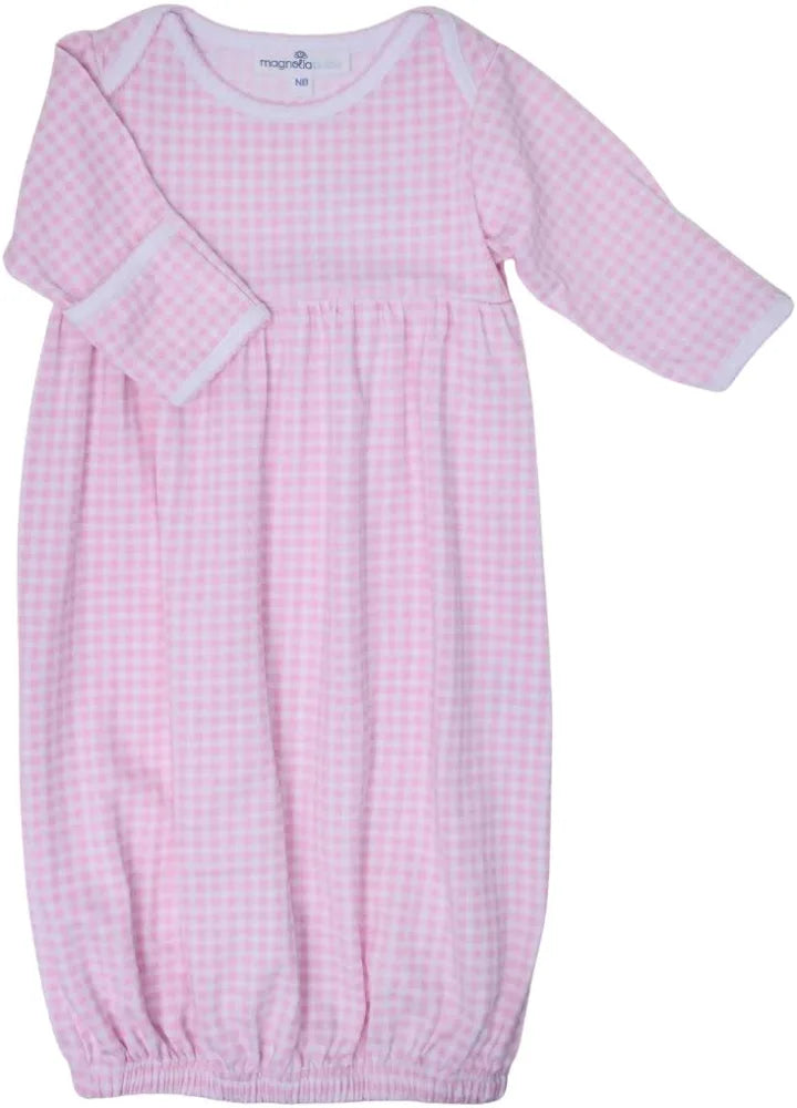 Pink Mini Checks Gathered Gown