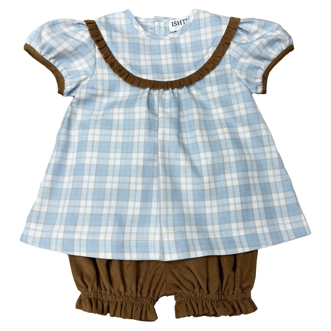 Blue Khaki Plaid Bloomer Set