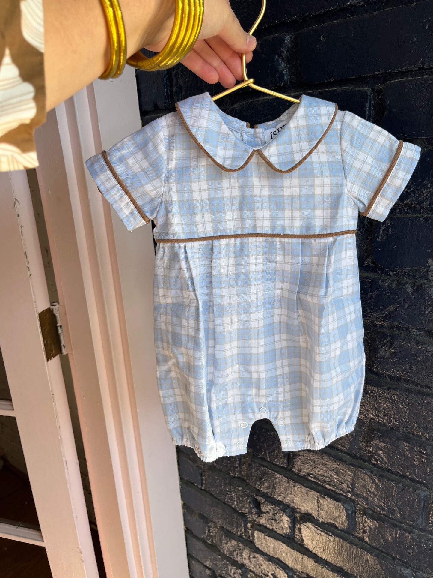Blue Plaid Boy Romper