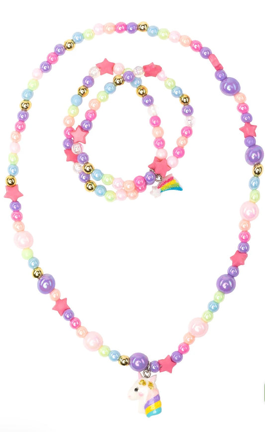 Cheerful Starry Unicorn Necklace and Bracelet Set