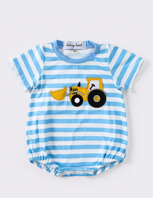 Blue Striped Appliqué Tractor Bubble