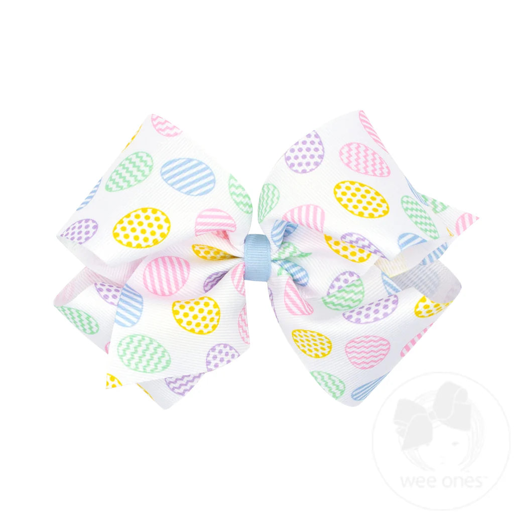 King Hair Bow with Easter Egg Print