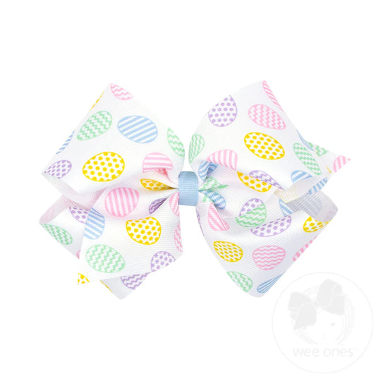 King Hair Bow with Easter Egg Print
