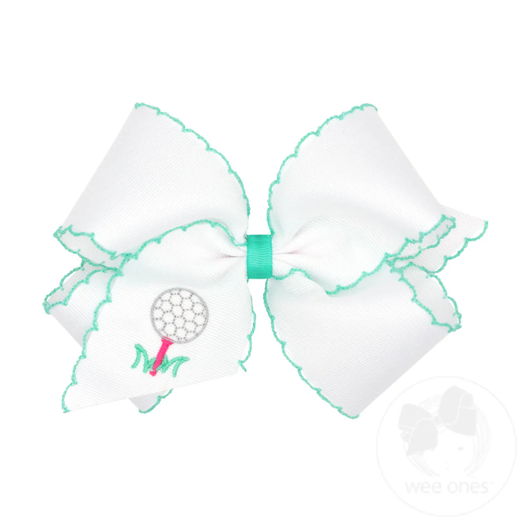 King Hair Bow with Moonstitch Edge and Country Club Golf Tee Embroidery