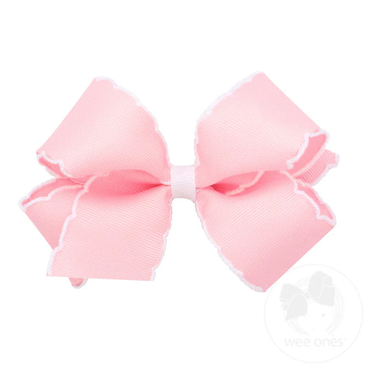 Light Pink Medium Moonstitch Hair Bow with Contrasting Wrap