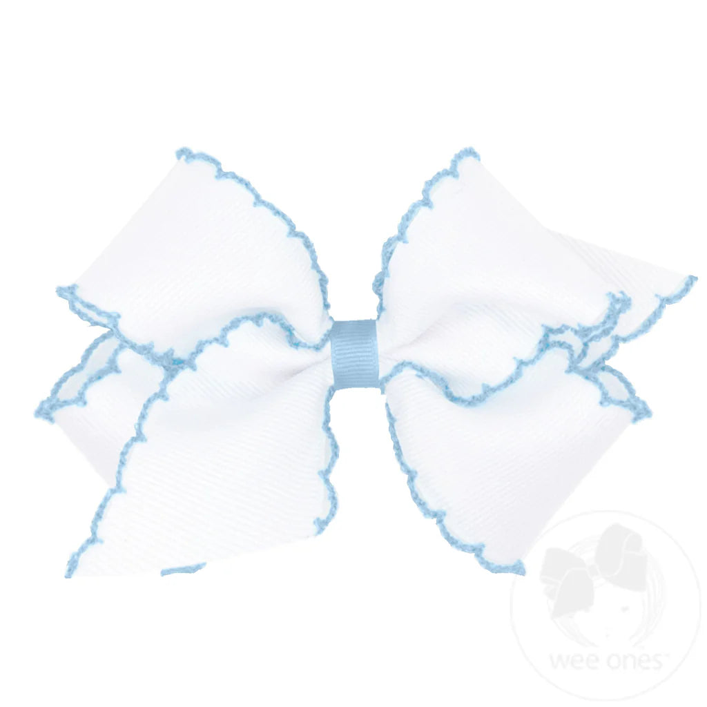 Millennial Blue Medium Moonstitch Hair Bow with Contrasting Wrap