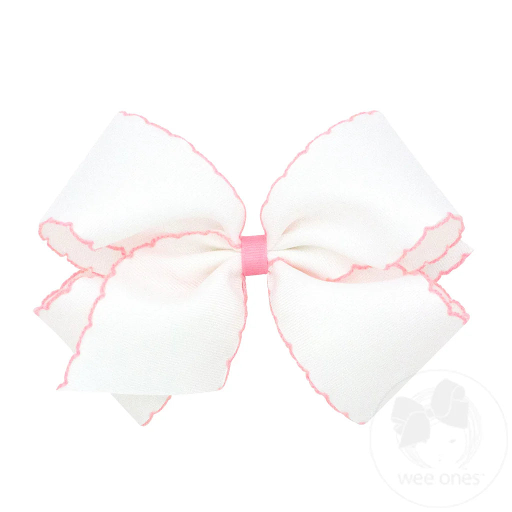 Light Pink King Moonstitch Hair Bow with Contrasting Wrap