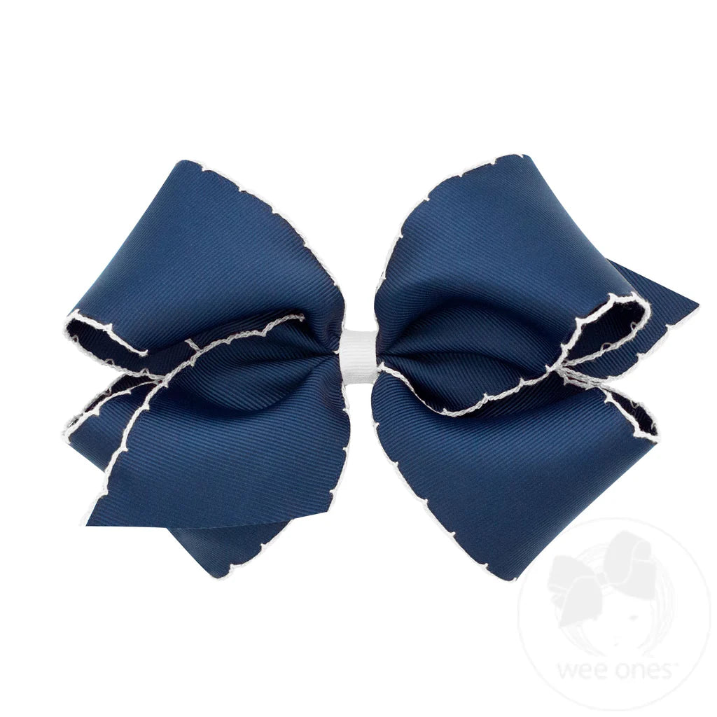 Navy Medium Moonstitch Hair Bow with Contrasting Wrap