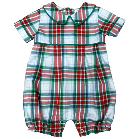 Red and Green Plaid Boys Romper