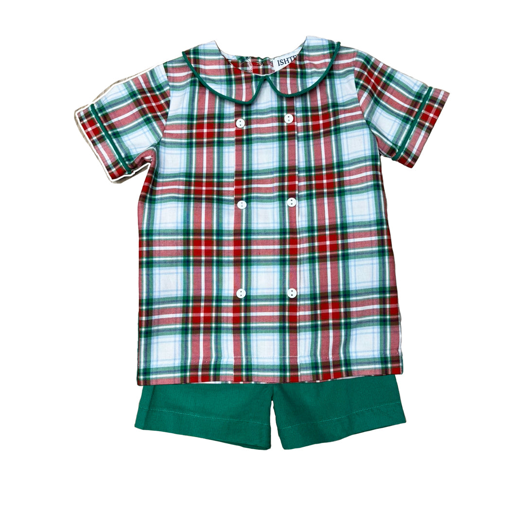 Red and Green Plaid Shorts Set