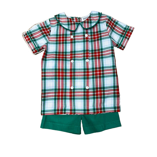 Red and Green Plaid Shorts Set