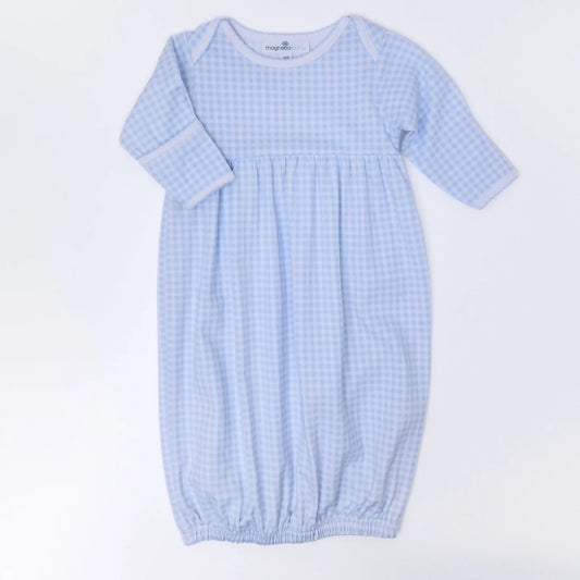 Light Blue Mini Checks Gathered Gown