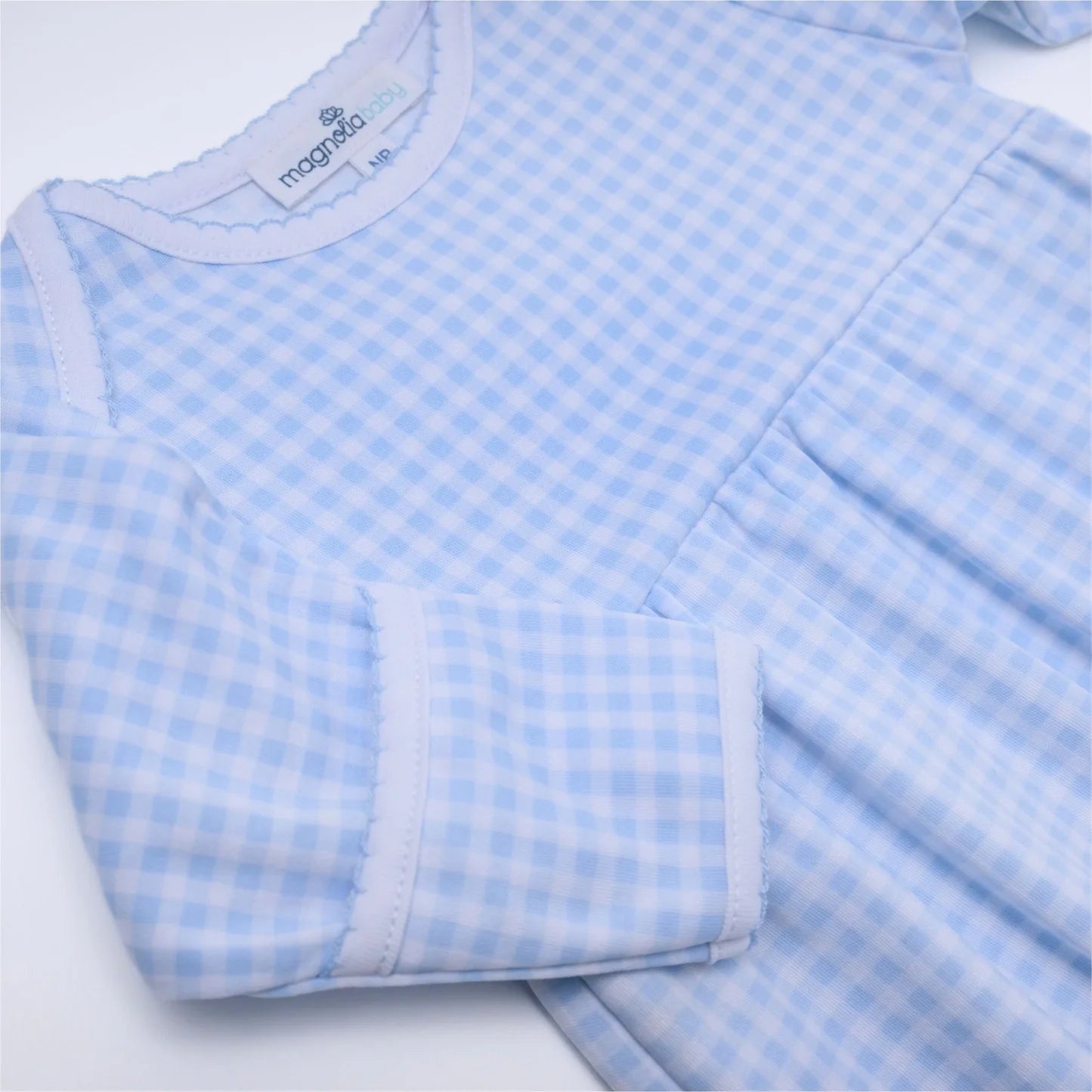 Light Blue Mini Checks Gathered Gown