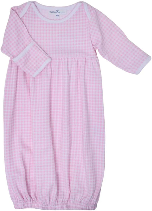 Pink Mini Checks Gathered Gown