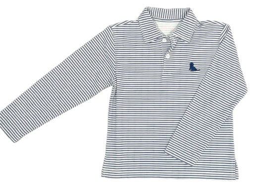 Navy and White Striped Patton Long Sleeve Polo