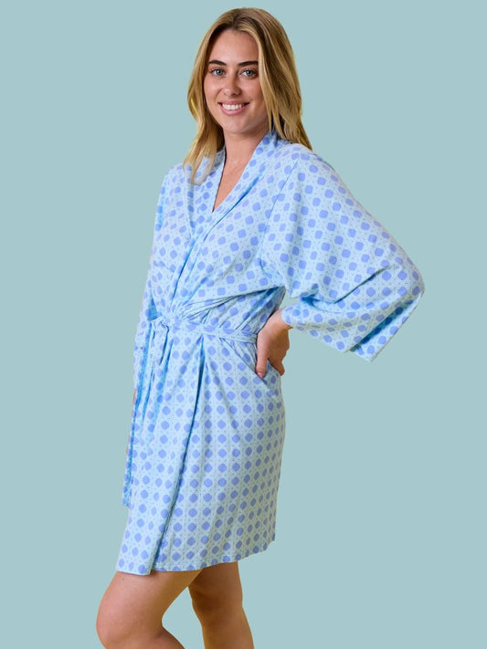 Periwinkle Blue Coastal Cane Mommy Maternity Robe