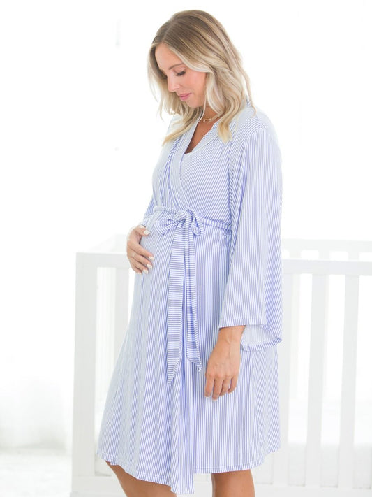 Periwinkle & White Stripe Mommy Maternity Robe