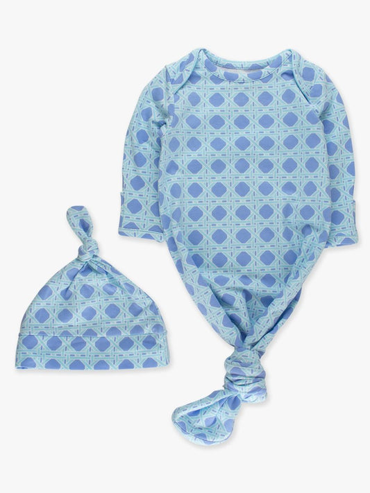 Periwinkle Blue Coastal Cane Knotted Sleep Gown and Hat Set