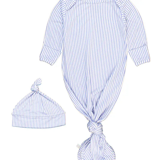 Micro Stripe knotted sleep gown and hat set